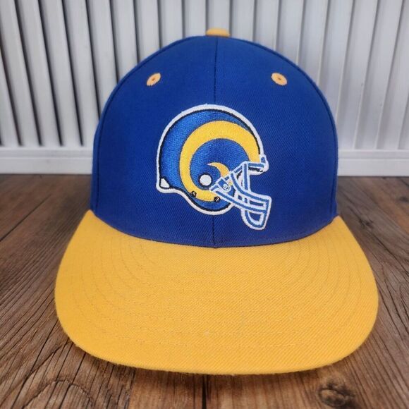 Mitchell Ness Los Angeles LA Rams Fitted 7 3/8 Hat Cap Blue Yellow NFL 100% Wool - Picture 2 of 11